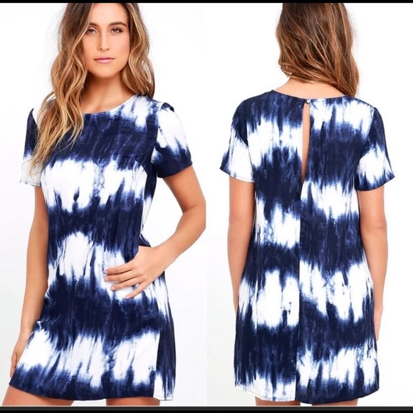 Lulus Dresses & Skirts - Lulu's Navy Blue and Ivory Tie Dye Shift Dress with Pockets